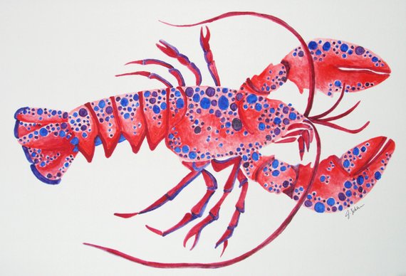 570x388 Original Hand Painted Lobster Watercolor Painting Nautical Etsy