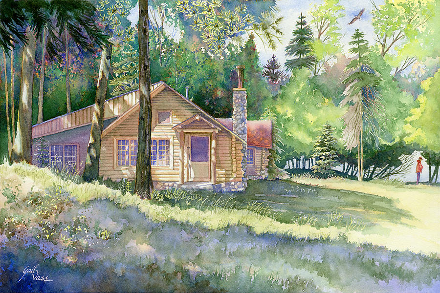 900x600 Log Cabin Painting By Gail Vass