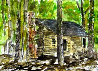 400x290 Log Cabin Painting Watercolor Paintings And Art Prints