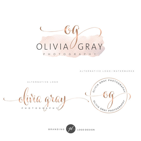 570x570 Watercolor Logo Design, Rose Gold Branding Kit, Photography Logo