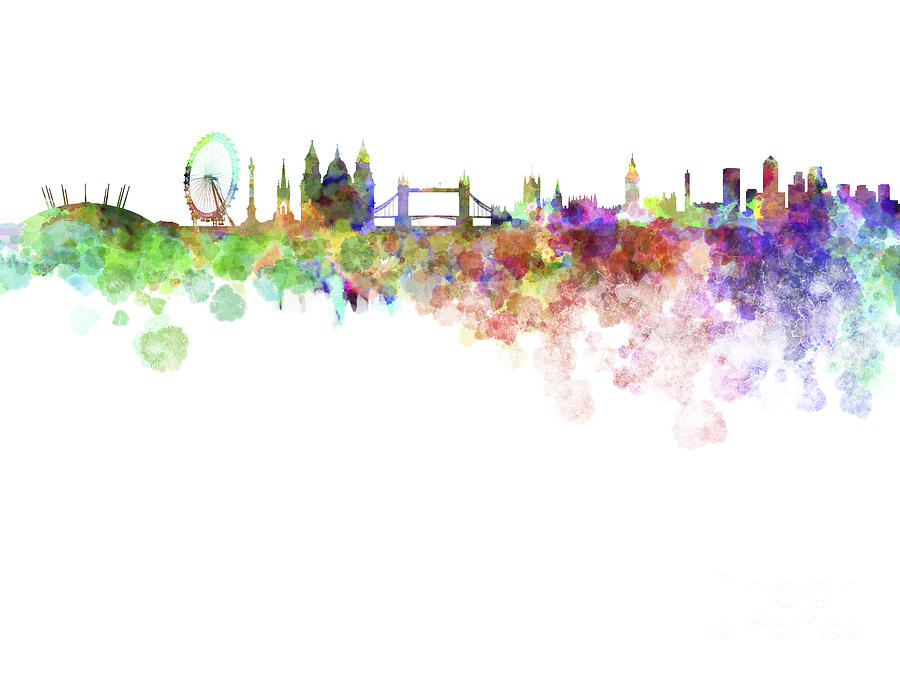 900x675 London Skyline In Watercolor Over White Background Painting By