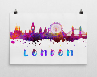 340x270 London Skyline Watercolor Art Print Wall Decor Etsy