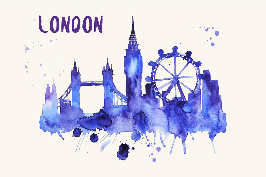 900x600 London Skyline Watercolor Poster