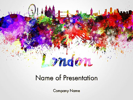 445x335 London Skyline In Watercolor Splatters Powerpoint Template