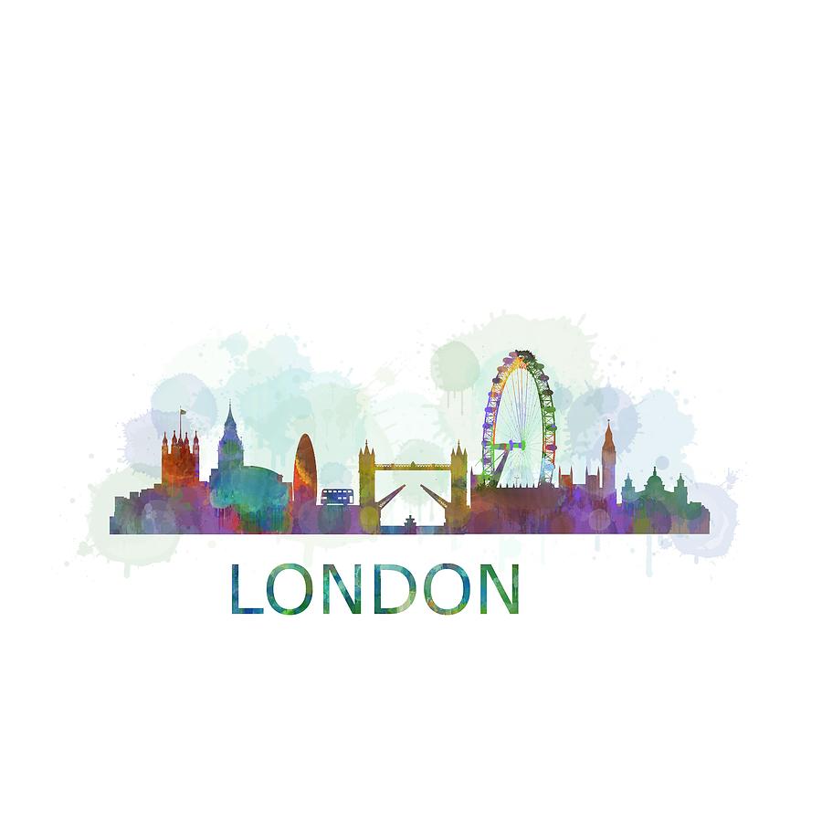 900x900 London Uk Skyline Hq Watercolor Digital Art By Hq Photo