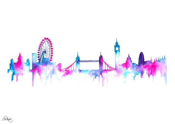 570x403 London Cityscape Skyline. Watercolor Style Silhouette Art Print
