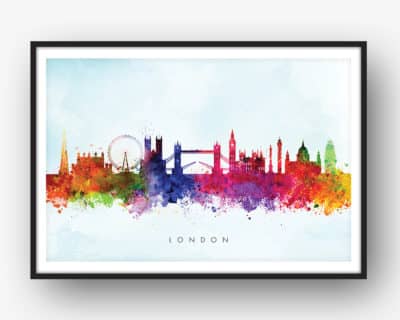 400x320 London Skyline, Yellow Wash Watercolour Print Dead Good Art