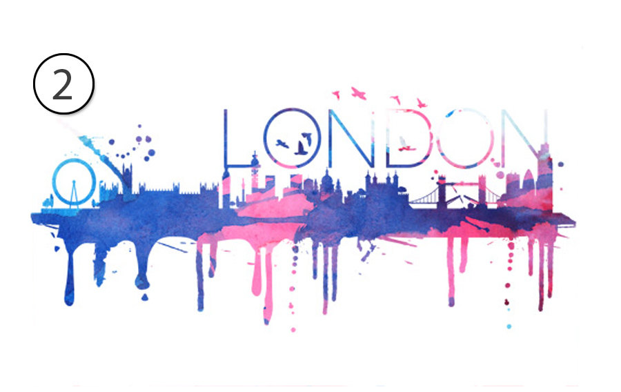 900x568 London Skyline Watercolor Wall Print Decal