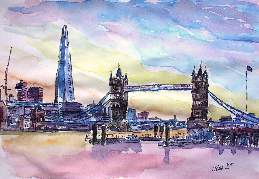 900x621 London Tower Bridge With The Shard Watercolor Art Painting By M