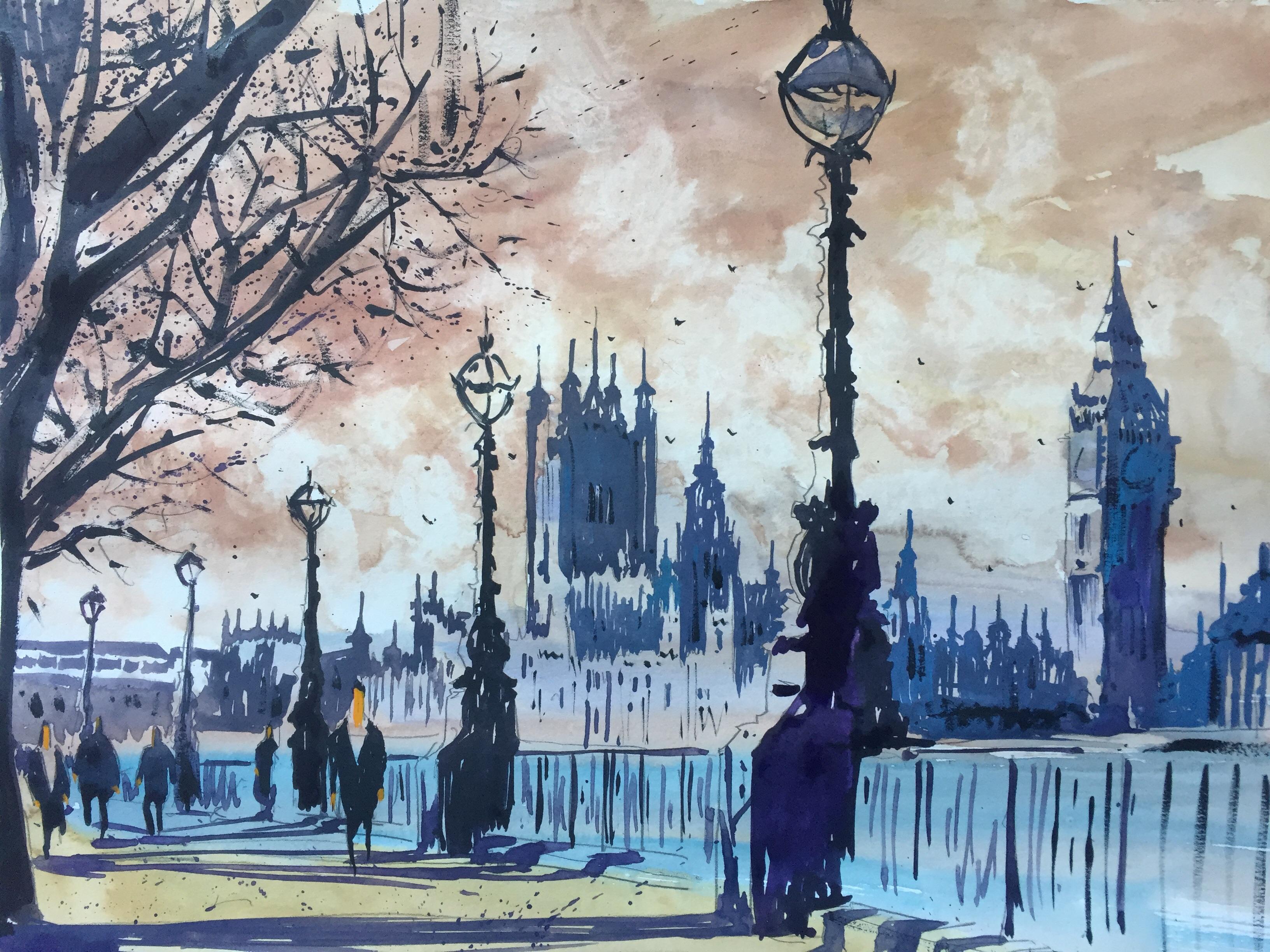 3264x2448 London Calling. Watercolor. 30x40cm. Art