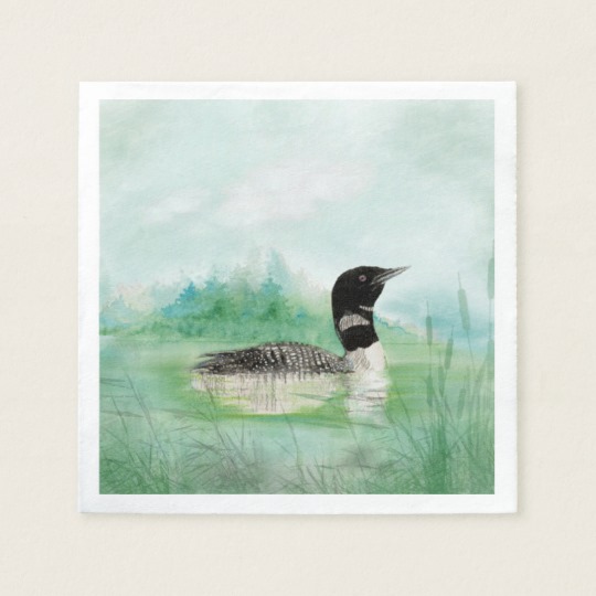 540x540 Watercolor Common Loon Bird Nature Art Paper Napkin