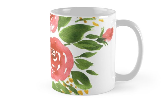 646x400 Floral Composition With Roses. Loose Watercolor Flowers Mugs By