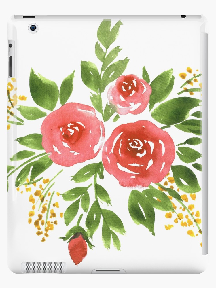 750x1000 Floral Composition With Roses. Loose Watercolor Flowers Ipad