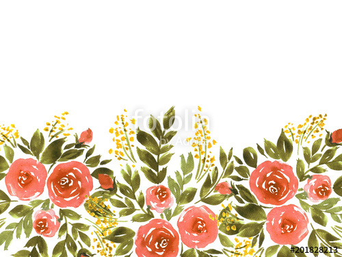 500x375 Hand Painted Watercolor Loose Flowers Template In Red And Green