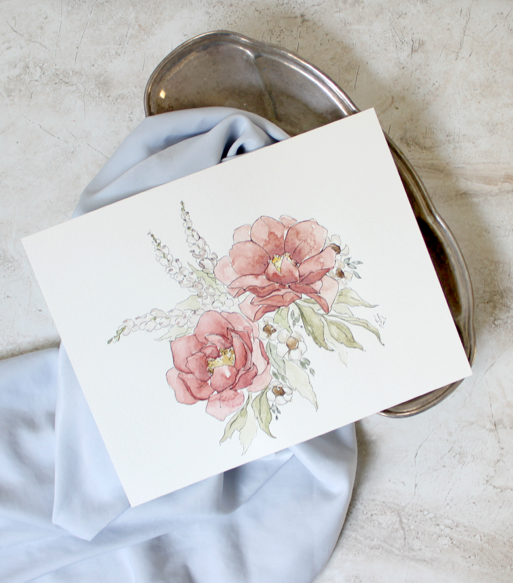 1000x1138 Loose Watercolor Flowers Original Watercolor Botanical Blushed