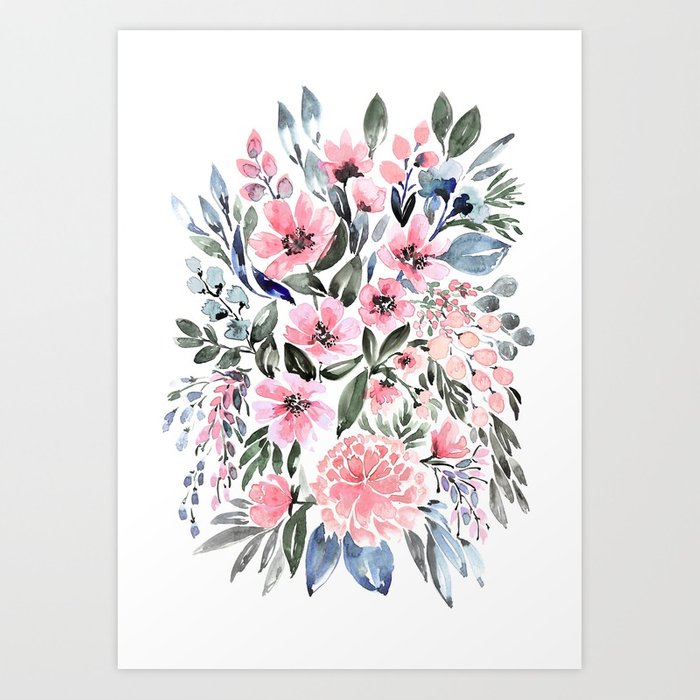 700x700 Loose Watercolor Floral Bouquet, Clara Art Print By