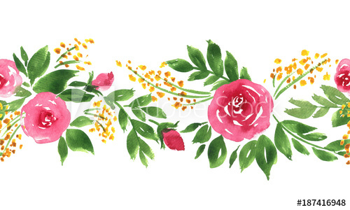 500x300 Loose Watercolor Flowers. Seamless Floral Horizontal Pattern
