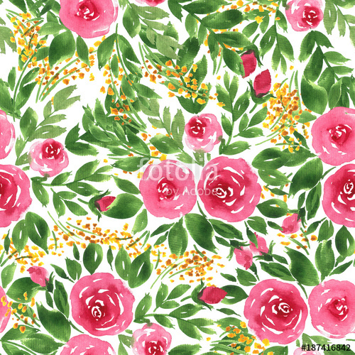 500x500 Loose Watercolor Flowers. Seamless Floral Pattern With Roses And