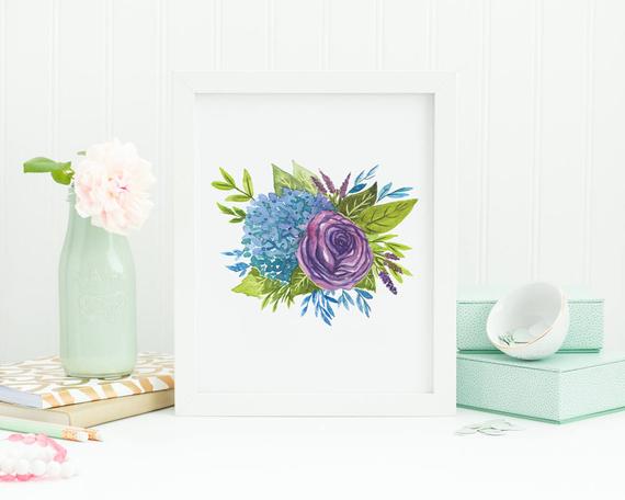 570x456 Purple Rose Painting Watercolor Bouquet Painting Loose Etsy
