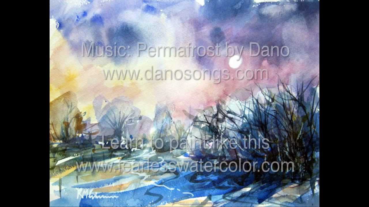 1280x720 Loose Watercolor Painting Time Lapse Winter Evening