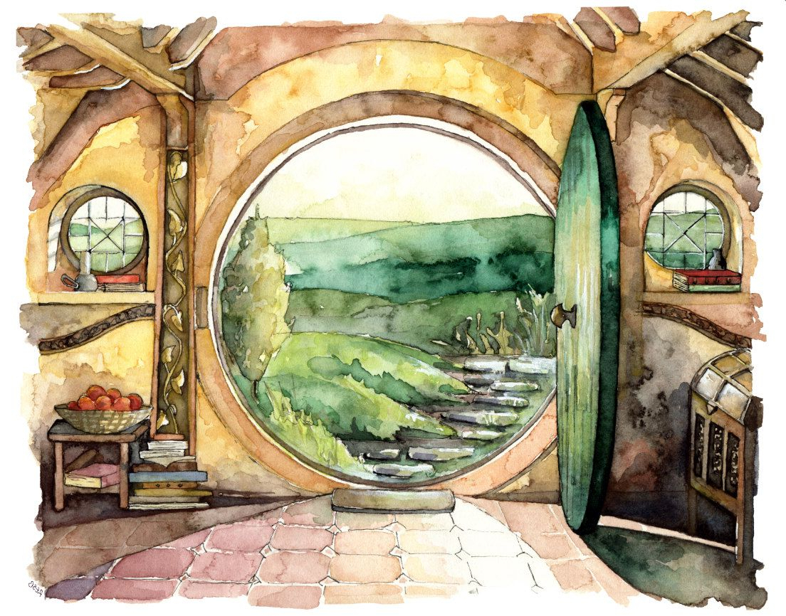 1104x866 Lord Of The Rings Painting Bag End Painting, Watercolor Painting