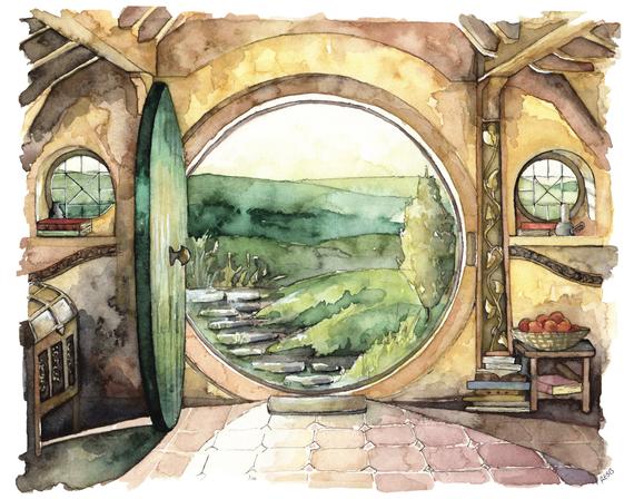 570x448 Bag End Painting Watercolor Painting Lord Of The Rings The Etsy