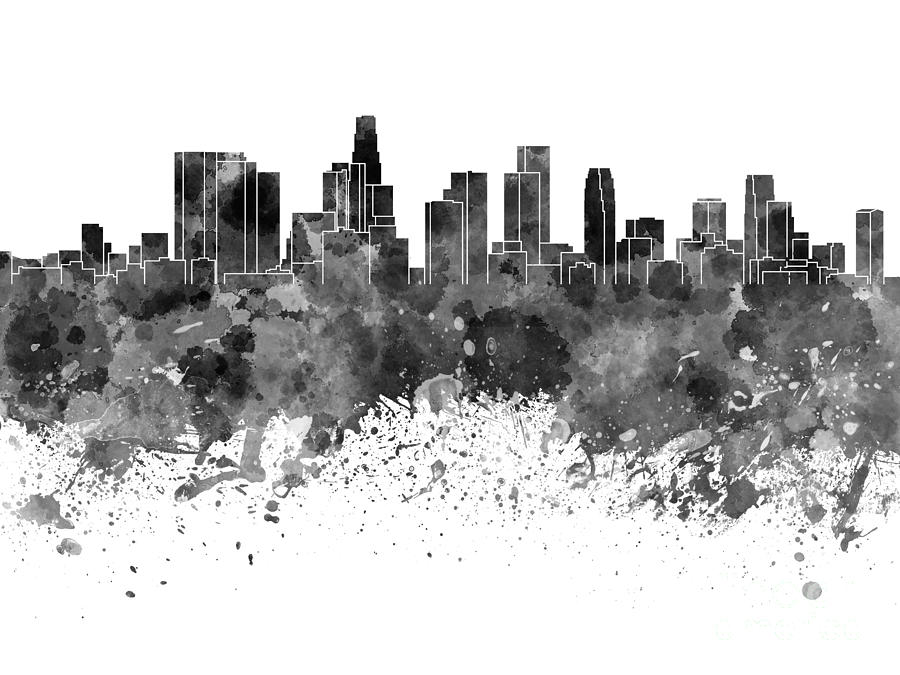 900x675 Los Angeles Skyline In Black Watercolor On White Background