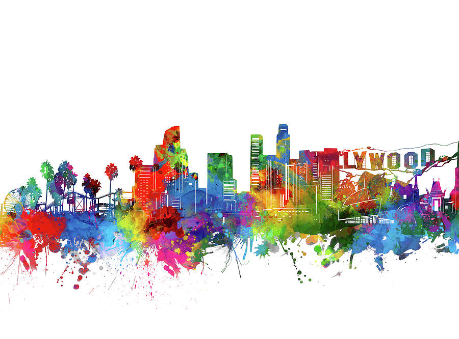 900x666 Los Angeles Skyline Watercolor Digital Art By Bekim Art