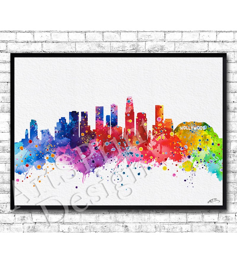 800x888 Los Angeles Watercolor Print Rainbow