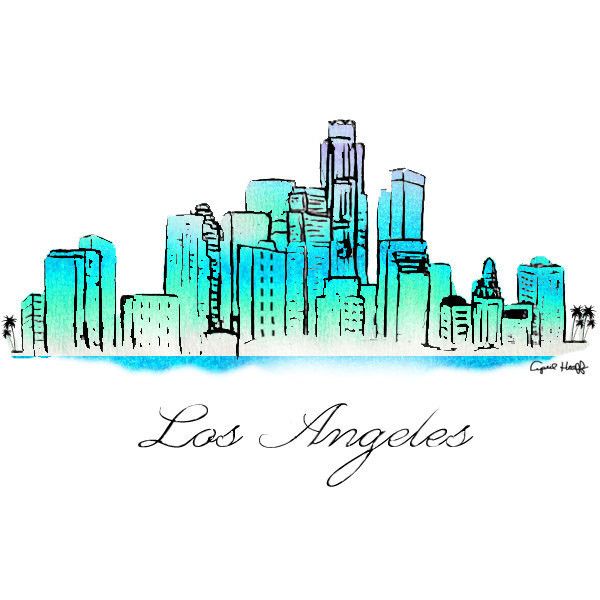 600x600 Los Angeles Watercolor Skyline La Print, Wall Art, City Art, La