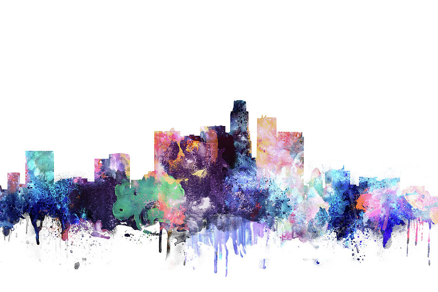 900x600 Los Angeles Watercolor Skyline Painting By Dim Dom