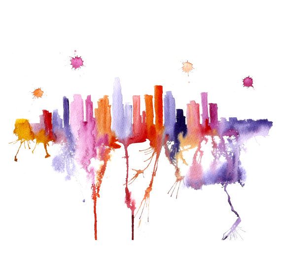 570x554 Los Angeles Illustration Art Print 13x19 Watercolor By Portlove