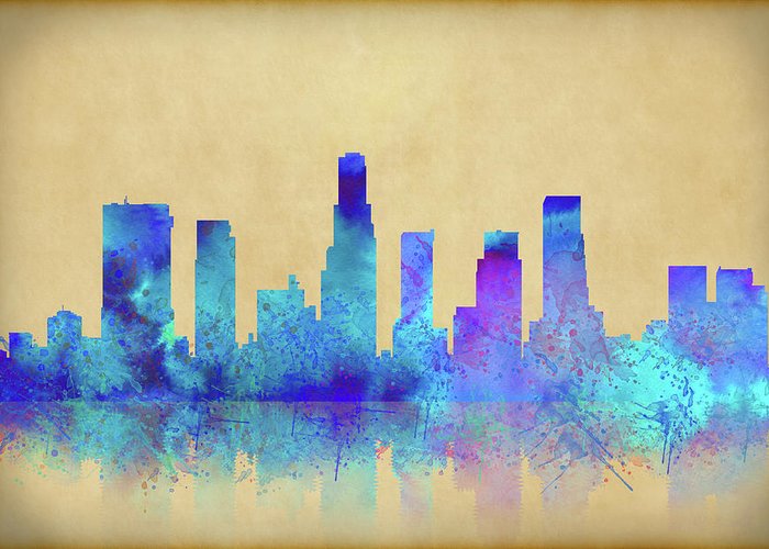 700x500 Watercolor Los Angeles Skylines On An Old Paper Greeting Card For