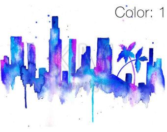 340x270 Los Angeles Skyline Watercolor Production Design Fbe