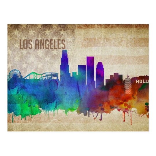 540x540 Los Angeles, Ca Watercolor City Skyline Postcard