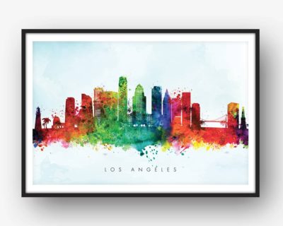400x320 Los Angeles Skyline, Multi Color Watercolor Print Dead Good Art