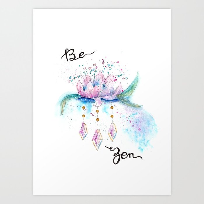 700x700 Be Zen Lotus Flower Watercolor Art Print By Aquarellesdemariastore
