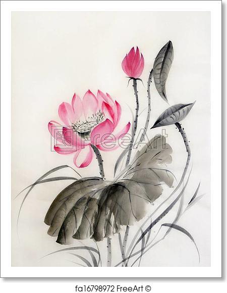 450x580 Free Art Print Of Watercolor Painting Of Lotus Flower. Watercolor
