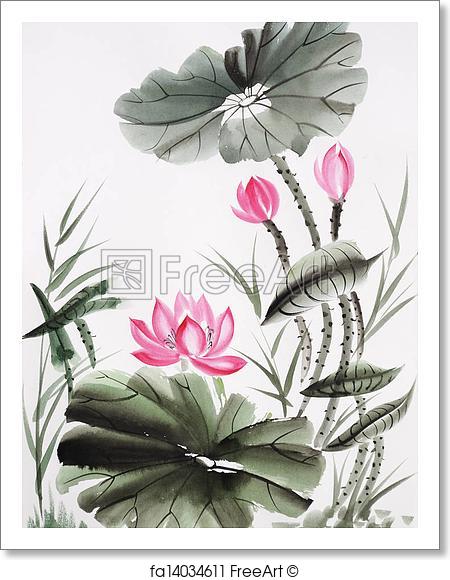 450x580 Free Art Print Of Watercolor Painting Of Lotus Flower. Original