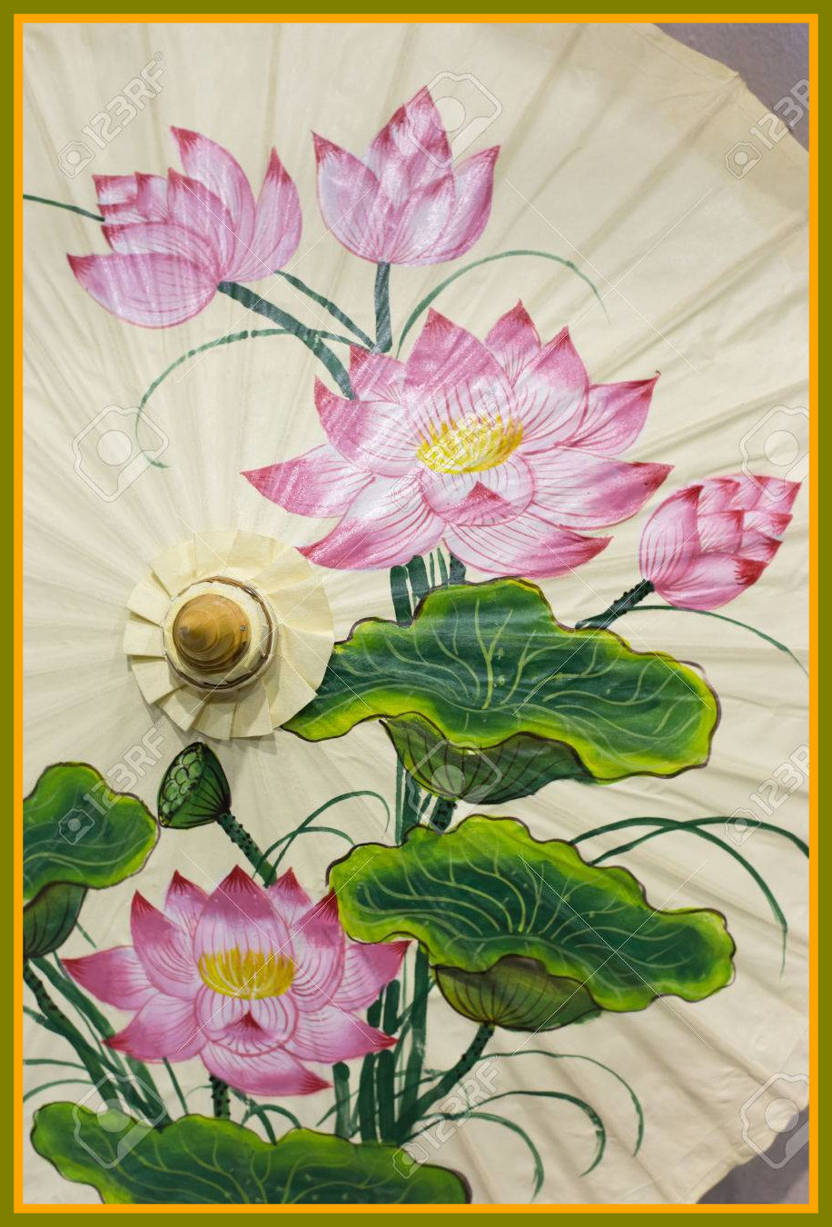 916x1350 Incredible Umbrella With Lotus Flower Watercolor Painting Design