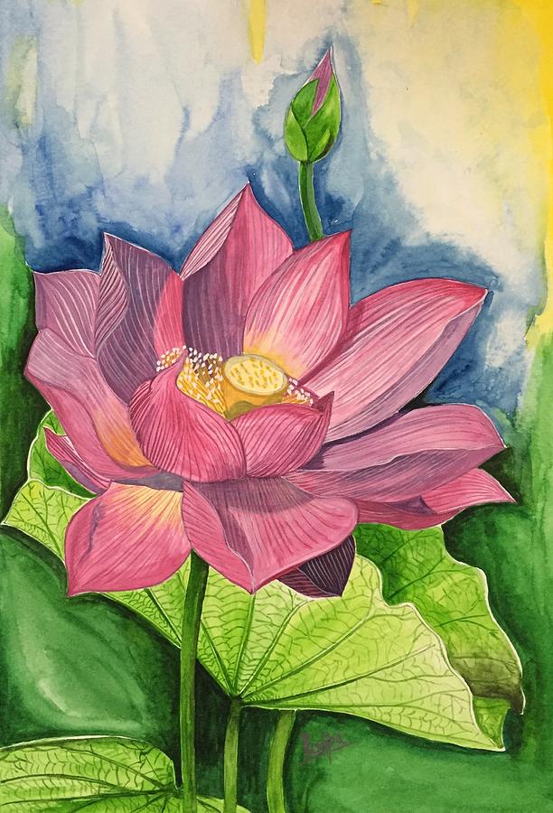 612x900 Lotus Flower In Water Color Painting By Pushpa Sharma