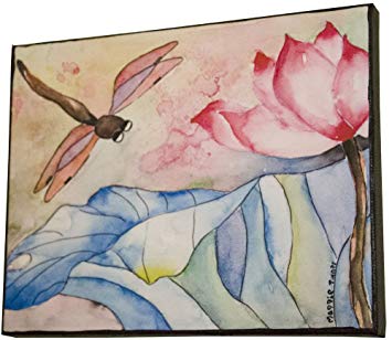 355x308 Dragonfly Lotus Flower Watercolor Painting Wall Art