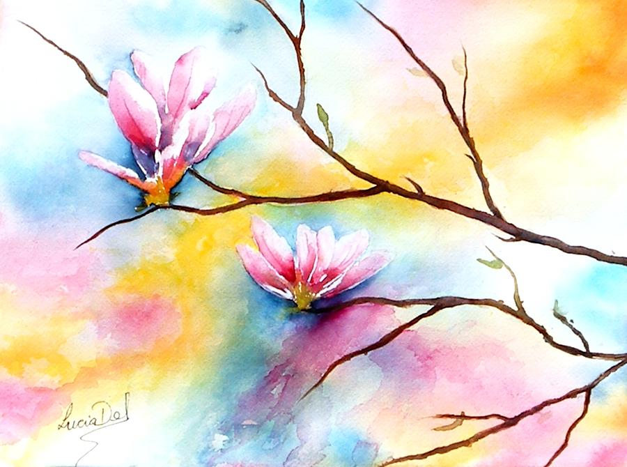 900x670 Oriental Lotus Painting By Lucia Del