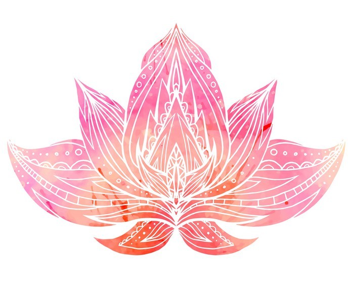 700x586 Color Lotus With Boho Pattern And Watercolor Background. Wall