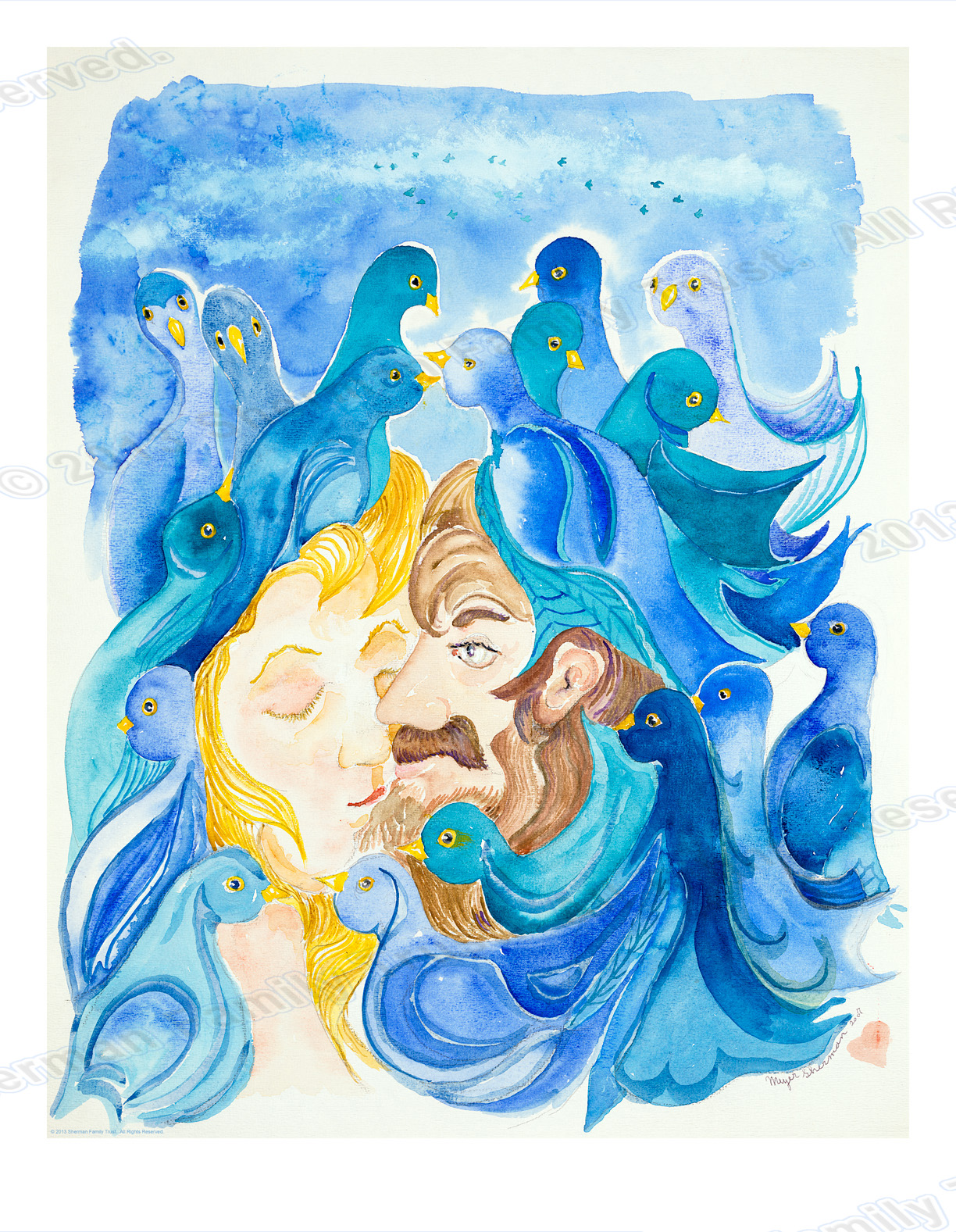 1224x1577 Love Birds Watercolor Painting Contemporary Art Sherman Art World