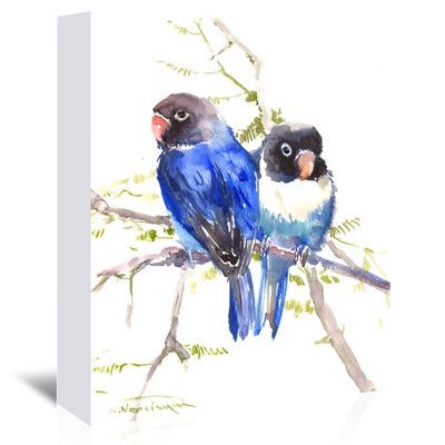 400x400 Bay Isle Home Blue Masked Lovebirds Painting Print On Wrapped