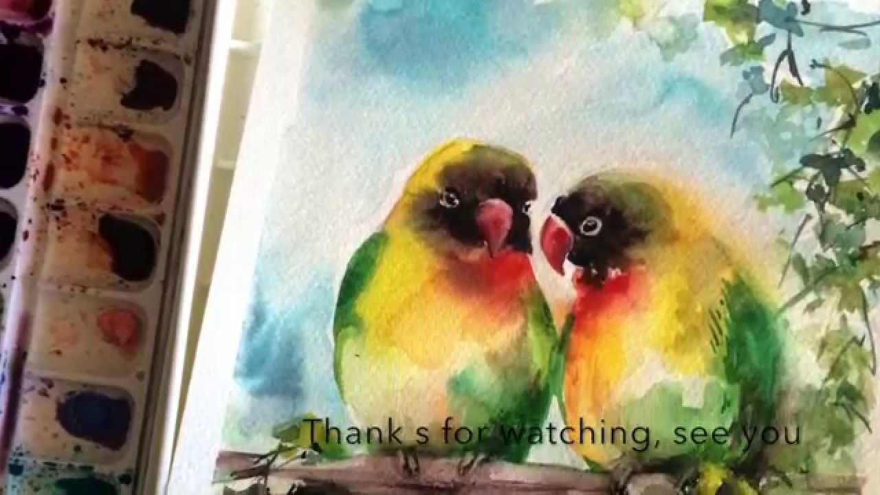 1280x720 Watercolor Painting Of Birds, Lovebirds Painting