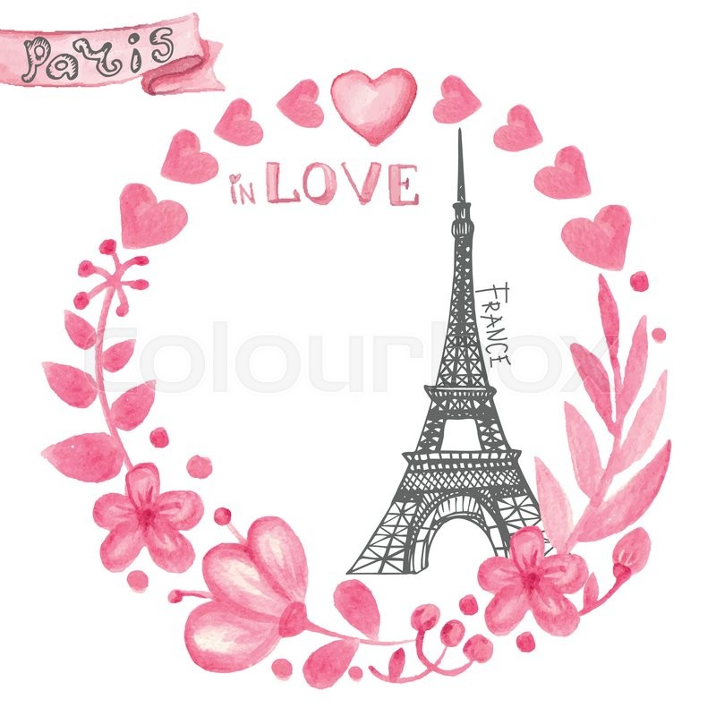 800x800 Paris Symbols Eiffel Tower In Love.pink Watercolor Floral Wreath