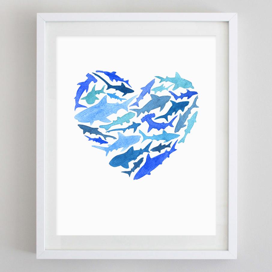 906x906 Shark Love Watercolor Print Carly Rae Studio