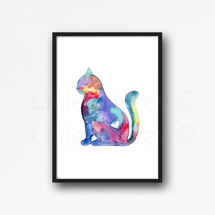750x750 Buy Rainbow Cat With Love Heart Watercolor Painting Print